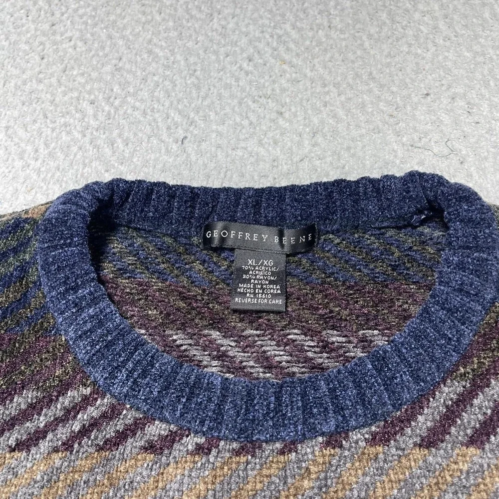 Geoffrey‎ Beene Sweater Mens XL Multicolor Stripe Knit Acrylic Crewneck Pullover